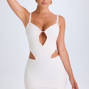 Ruffle-Appliqué Cut-Out Mini Dress in White