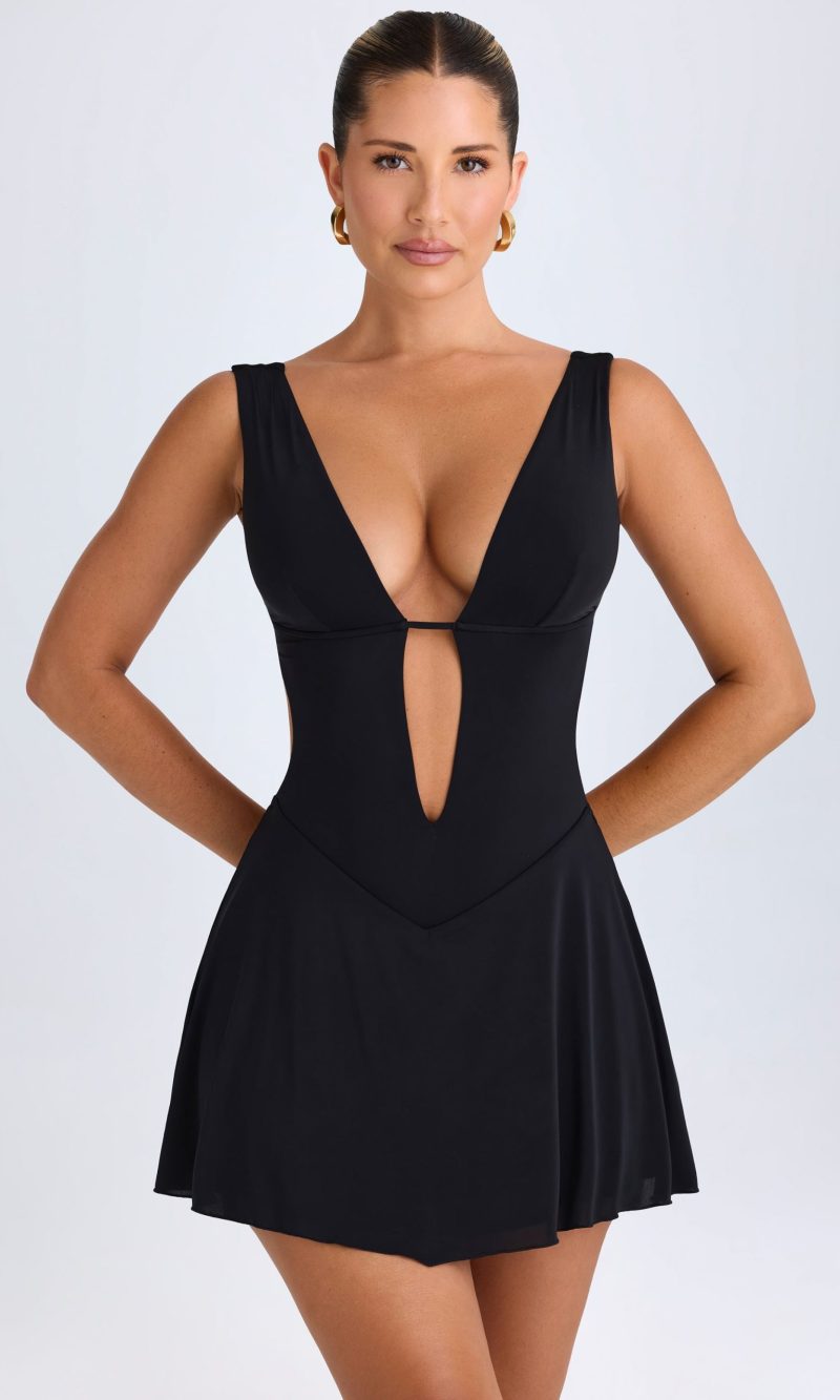 Plunge Cut-Out Mini Dress in Black
