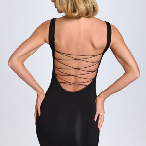Modal Lace-Trim Bodycon Mini Dress in Black