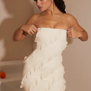 Bandeau Ruffle Detail Mini Dress in White