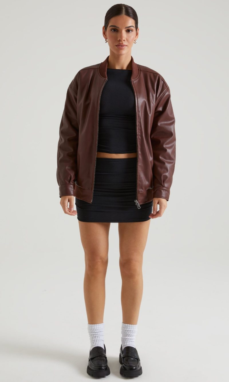Faux Leather Jacket in Brown