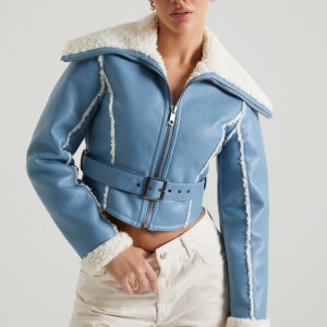 Jacket with Shearling Collar and Trim in Blue