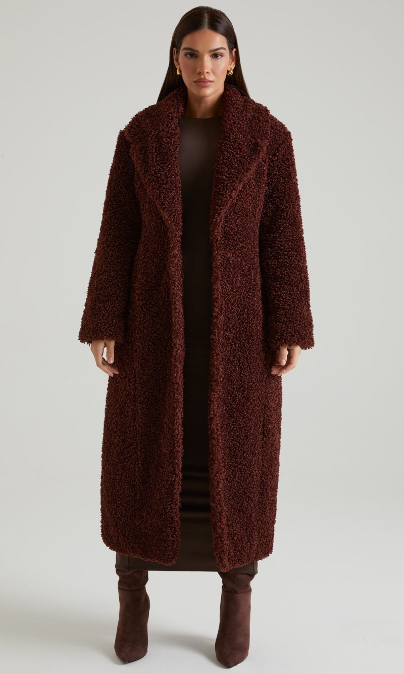 Long Shearling Coat in Brown