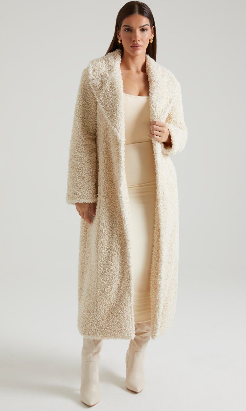 Long Shearling Coat in Cream