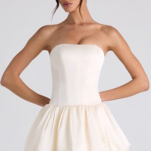 Lace-Up Bubble Hem Corset Mini Dress in Ivory