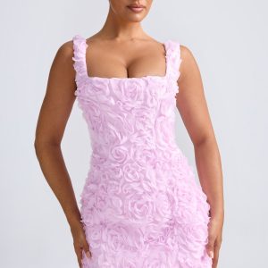 Floral-Appliqué Corset Mini Dress in Lilac
