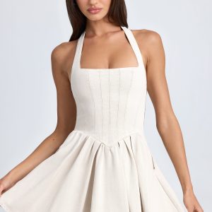 Halterneck Corset Micro Mini Dress in Ecru