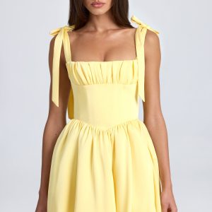 Draped Corset Mini Dress in Lemon Sherbet