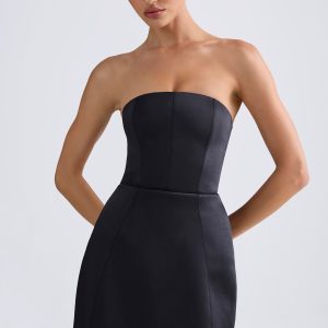 Bandeau Structured Tulip Mini Dress in Black