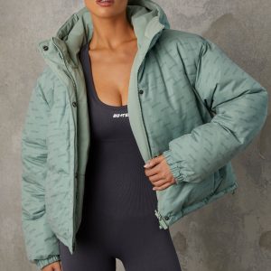 Reversible Hooded Puffer Jacket in Iceberg Green