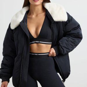 Oversized Bomber Jacket in Black