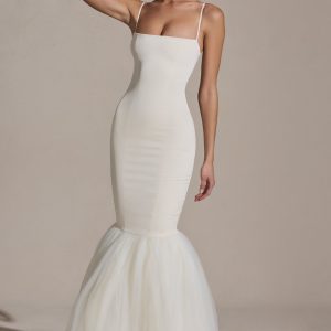 Tulle Hem Fishtail Gown in Ivory