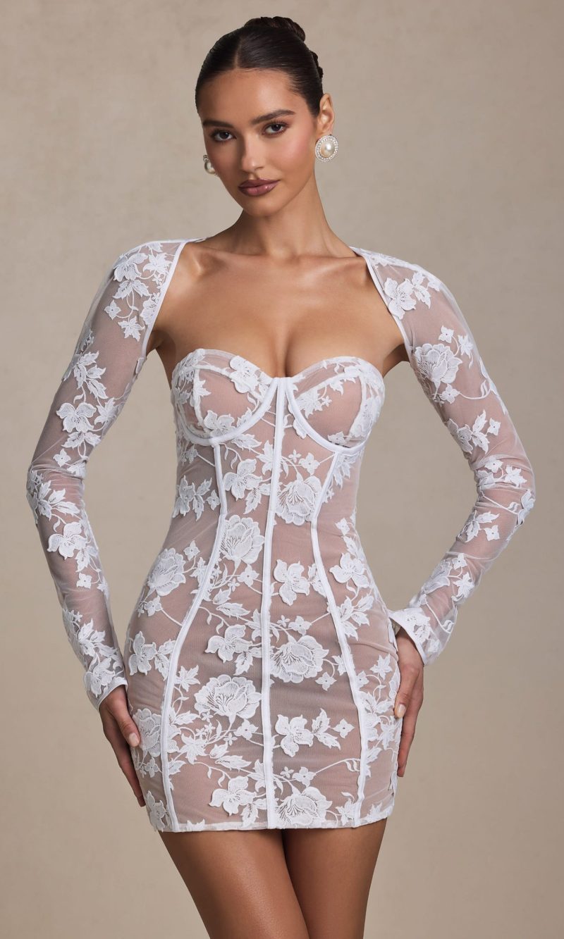 Lace-Detail Corset Mini Dress in White