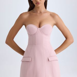 Strapless Structured Tulip Mini Dress in Pink Mauve