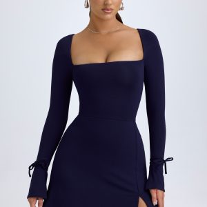 Modal Square-Neck A-Line Mini Dress in True Navy