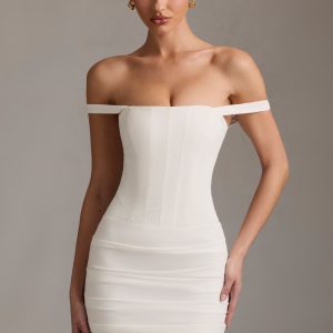 Off-Shoulder Corset Mini Dress in White