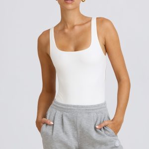 Soft Active Open-Back Bodysuit in White