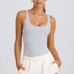 Soft Active Open-Back Bodysuit in Grey Marl