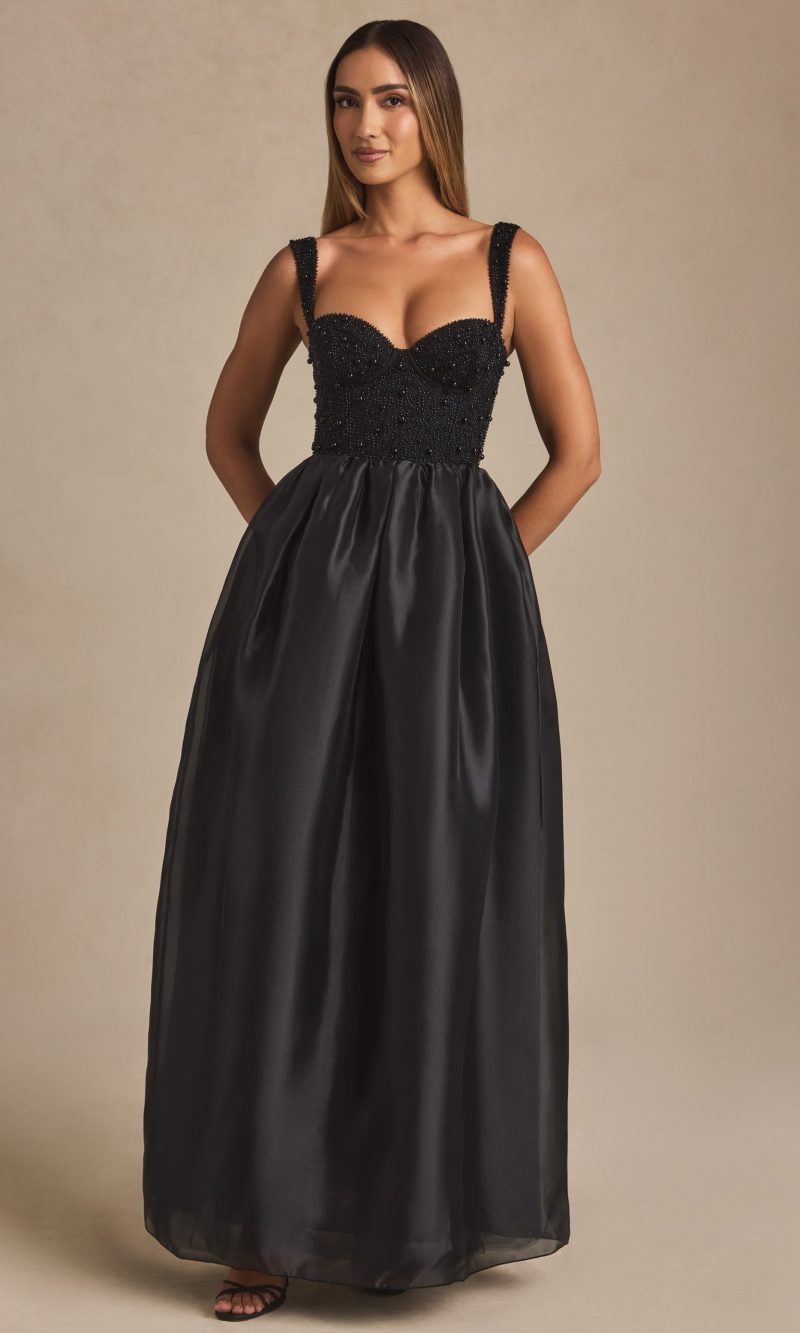 Embellished Corset Gown in Black