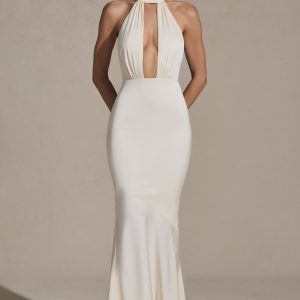 Backless Halterneck Fishtail Gown in Ivory
