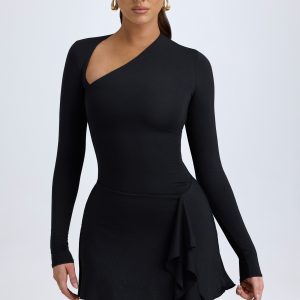 Modal Asymmetric A-Line Mini Dress in Black