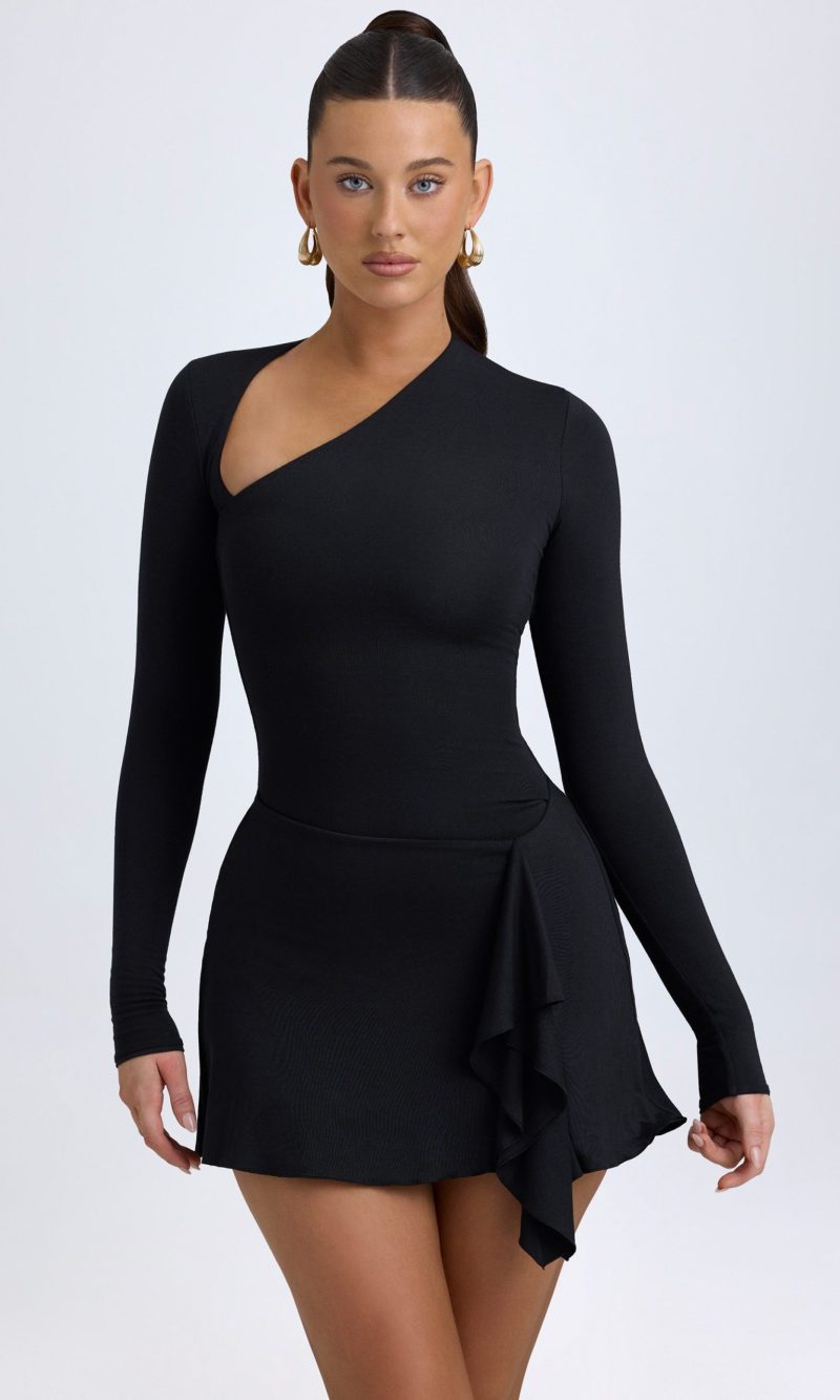 Modal Asymmetric A-Line Mini Dress in Black