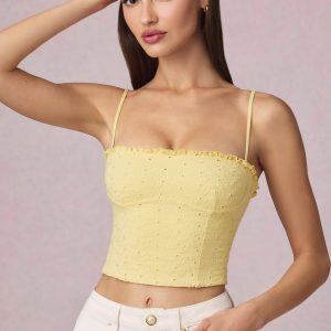 Broderie Anglaise Camisole Top in Lemon Yellow
