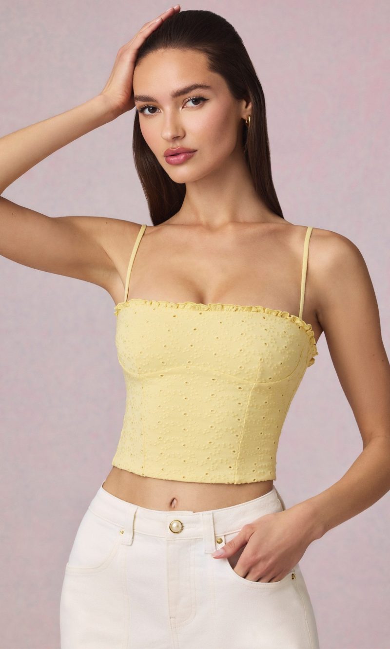 Broderie Anglaise Camisole Top in Lemon Yellow