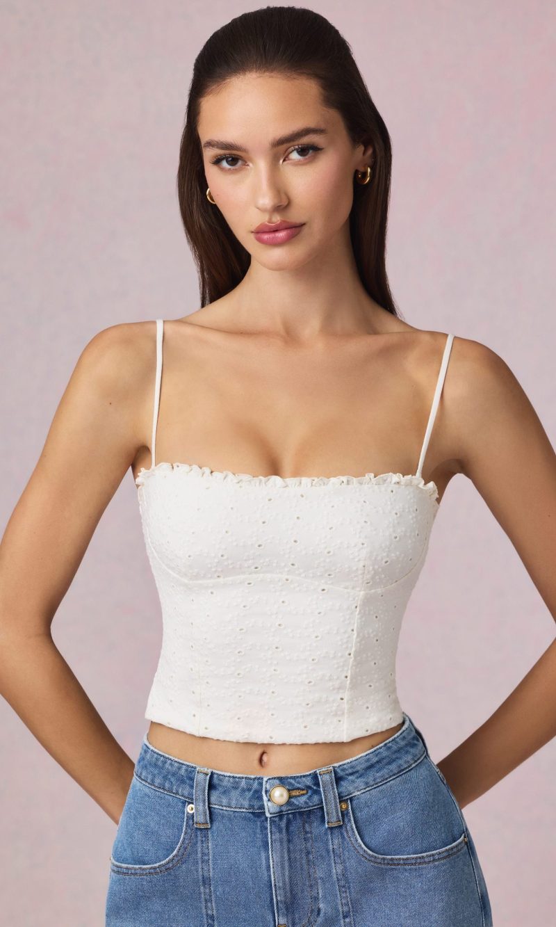 Broderie Anglaise Camisole Top in White