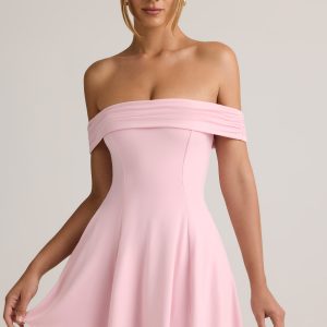 Modal Off-Shoulder A-Line Mini Dress in Baby Pink