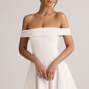Modal Off-Shoulder A-Line Mini Dress in White