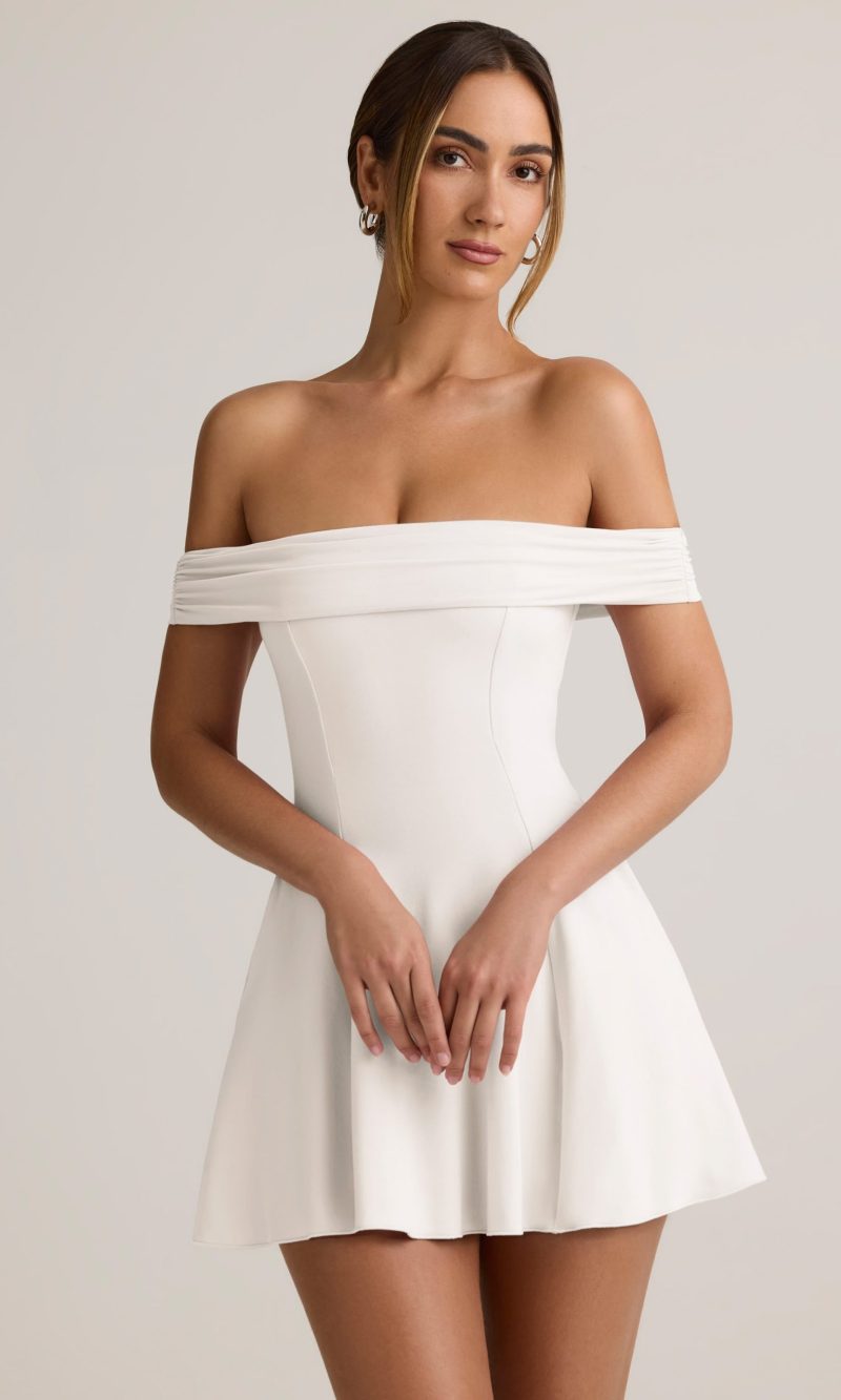 Modal Off-Shoulder A-Line Mini Dress in White