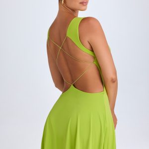 Plunge Cut-Out Mini Dress in Lime Green