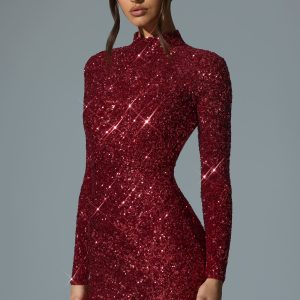 Embellished Open-Back Mini Dress in Red