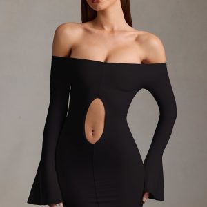 Off-Shoulder Cut-Out Mini Dress in Black