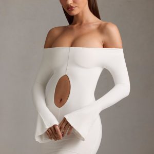 Off-Shoulder Cut-Out Mini Dress in White