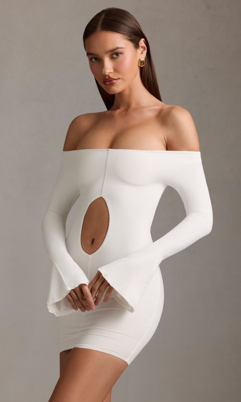Off-Shoulder Cut-Out Mini Dress in White