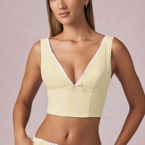 Bow-Detail Crop Top in Lemon Yellow Stripe