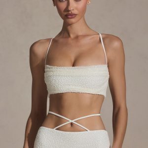 Embellished Cross Back Crop Top in White