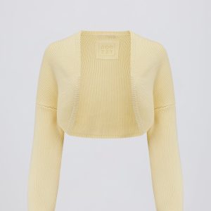 Ribbed-Knit Cropped Shrug in Lemon