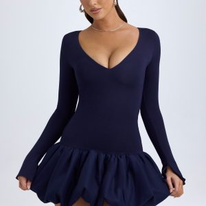 Modal Drop-Waist Bubble Hem Mini Dress in True Navy
