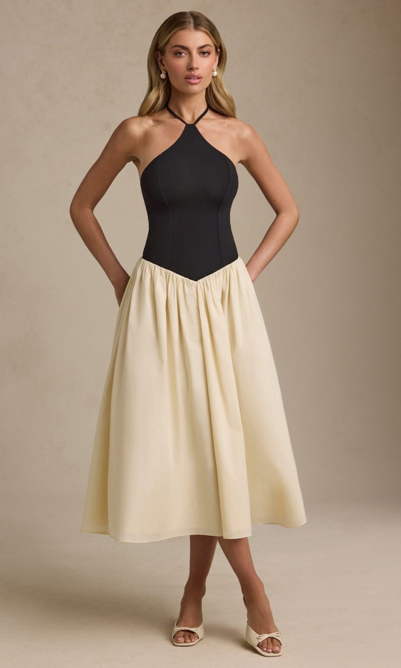 Halterneck A-Line Midaxi Dress in Black