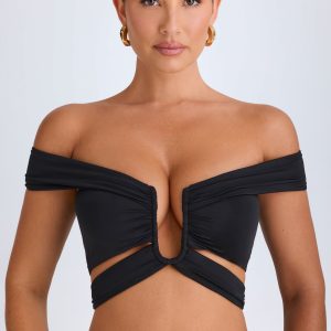 Cut-Out Off-Shoulder Crop Top in Black