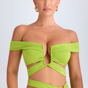 Cut-Out Off-Shoulder Crop Top in Lime Green