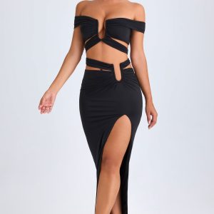 Asymmetric Cut-Out Maxi Skirt in Black