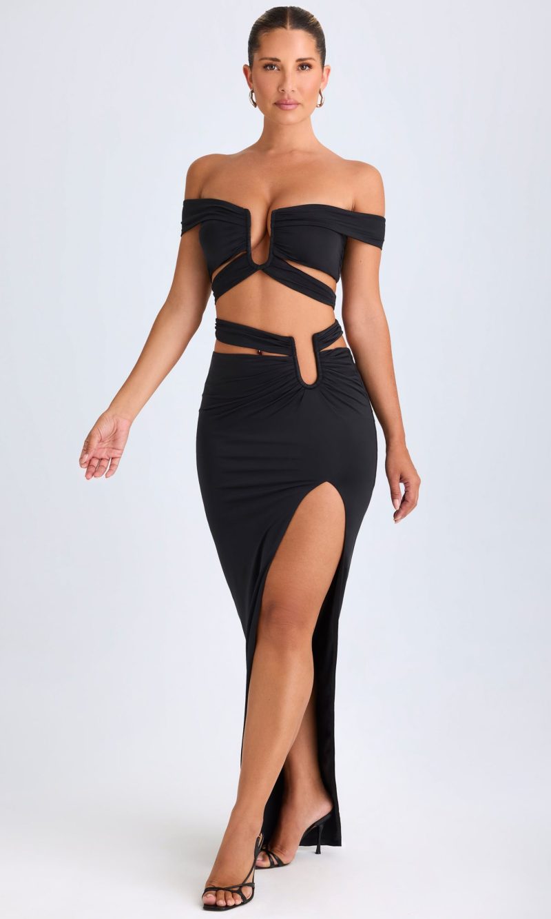 Asymmetric Cut-Out Maxi Skirt in Black
