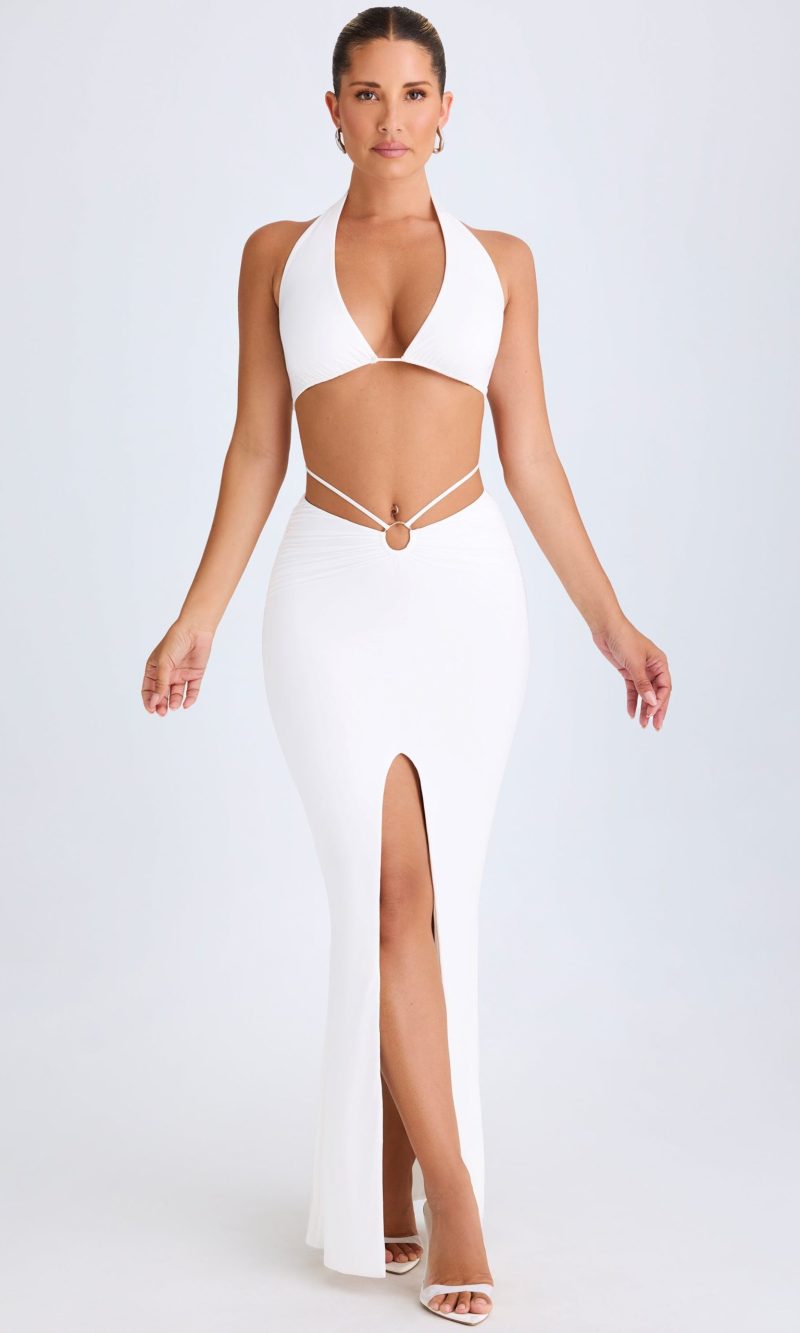 Hardware-Detail Mid-Rise Maxi Skirt in White