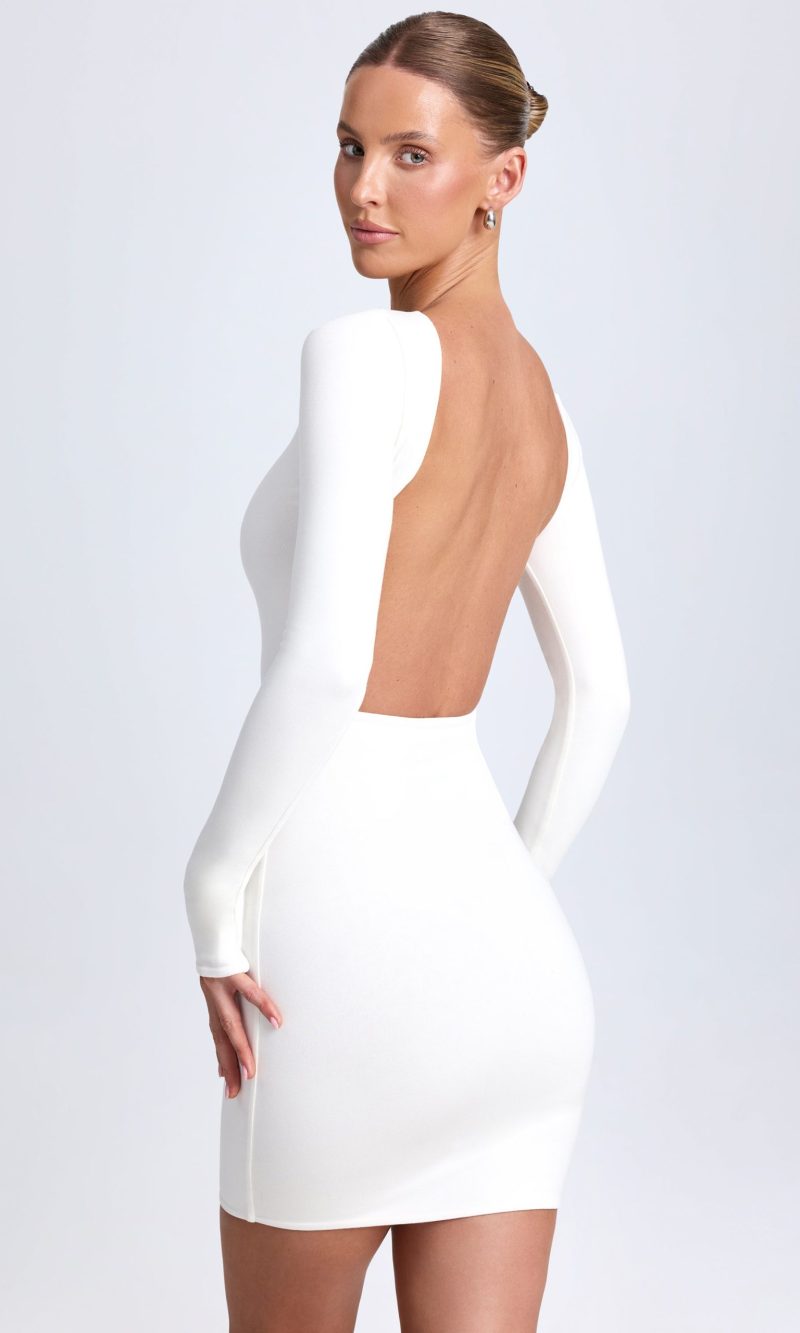 Open-Back Bodycon Mini Dress in White