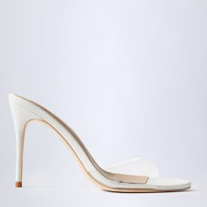 Almond-Toe Heeled Mules in Transparent PVC