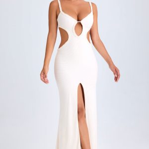 Ruffle-Appliqué Cut-Out Maxi Dress in White